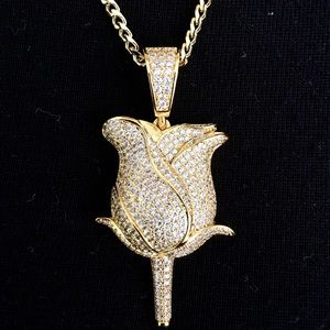 ROSE FULL DIAMONDS CZ 18K GOLD CHAIN MADE IN ITALY